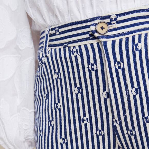 Anthropologie Blue & White Slim Trousers with Embroidery - Picture 8 of 16